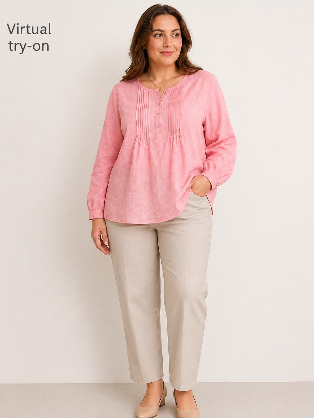 Pintuck Peasant Tunic in Soft Pink